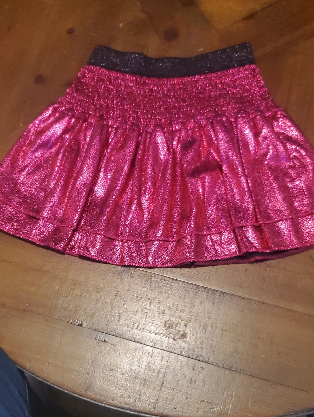 Girls' Shimmer Pink Dance Skirt with Black Glitter Waistband